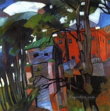 landscape Painting - landscape with a red house 1917 Aristarkh Vasilevich Lentulov cubism abstract